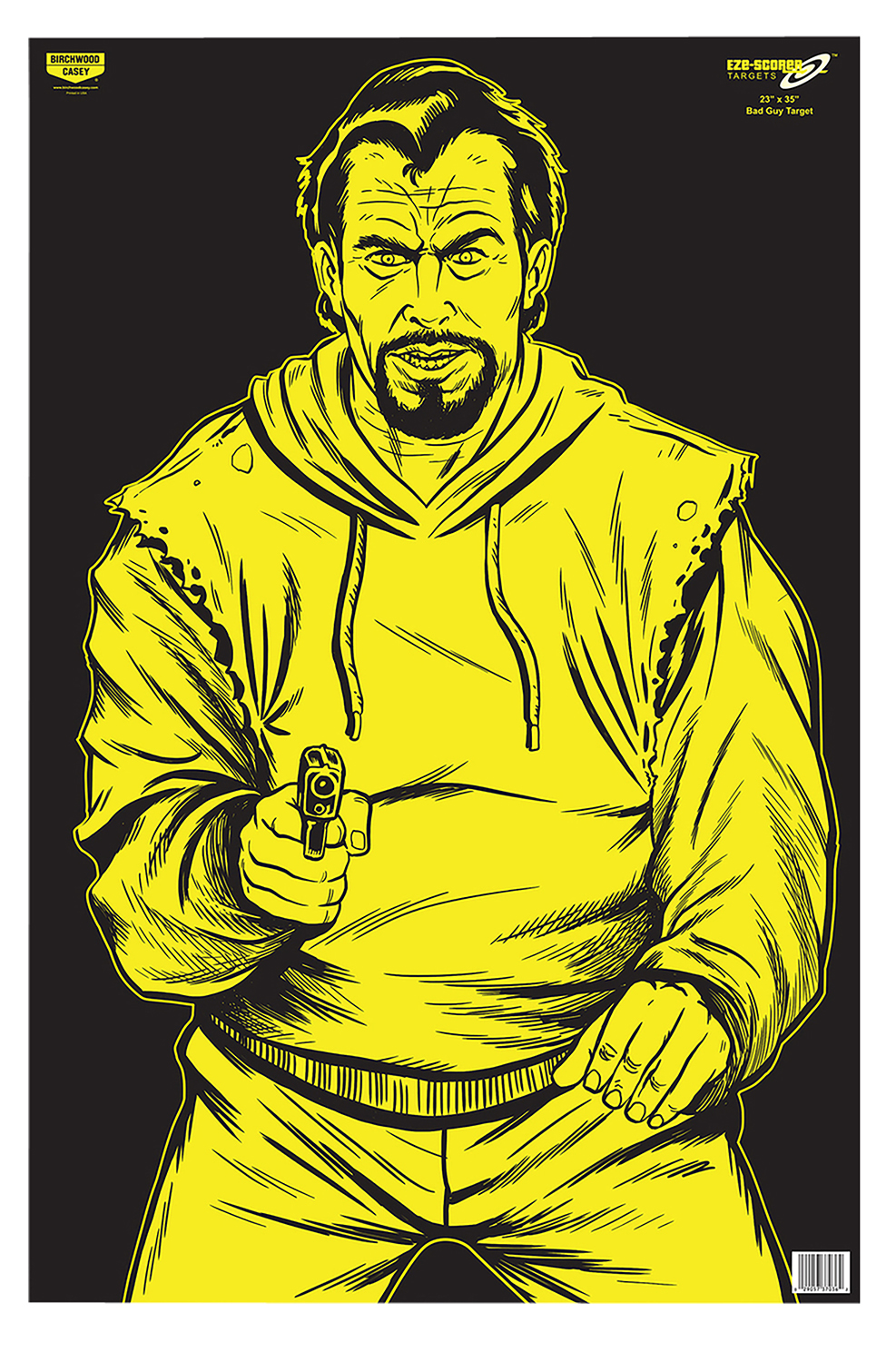 Illustrated man aiming handgun on target poster