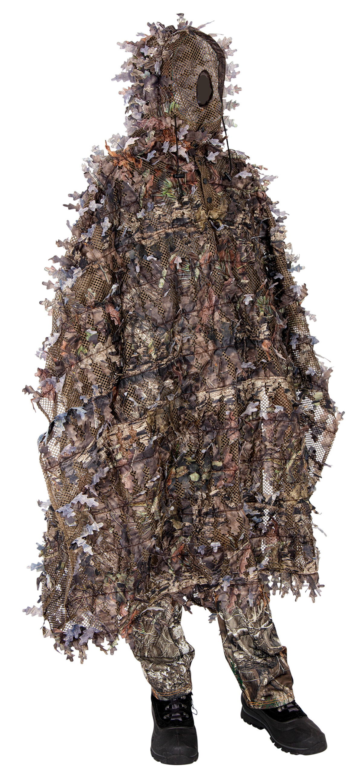 Person wearing full ghillie camouflage suit