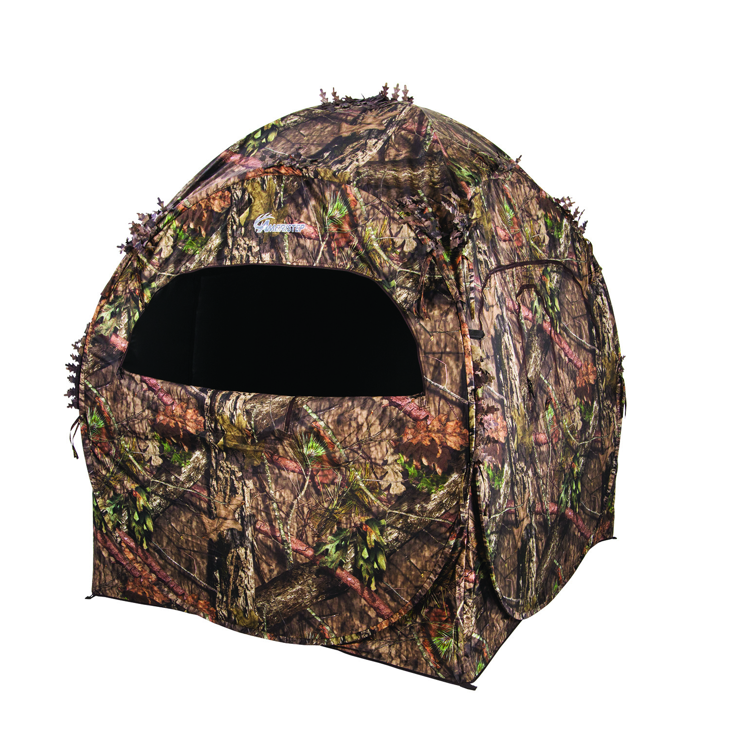 Camouflage pop-up hunting blind with window opening