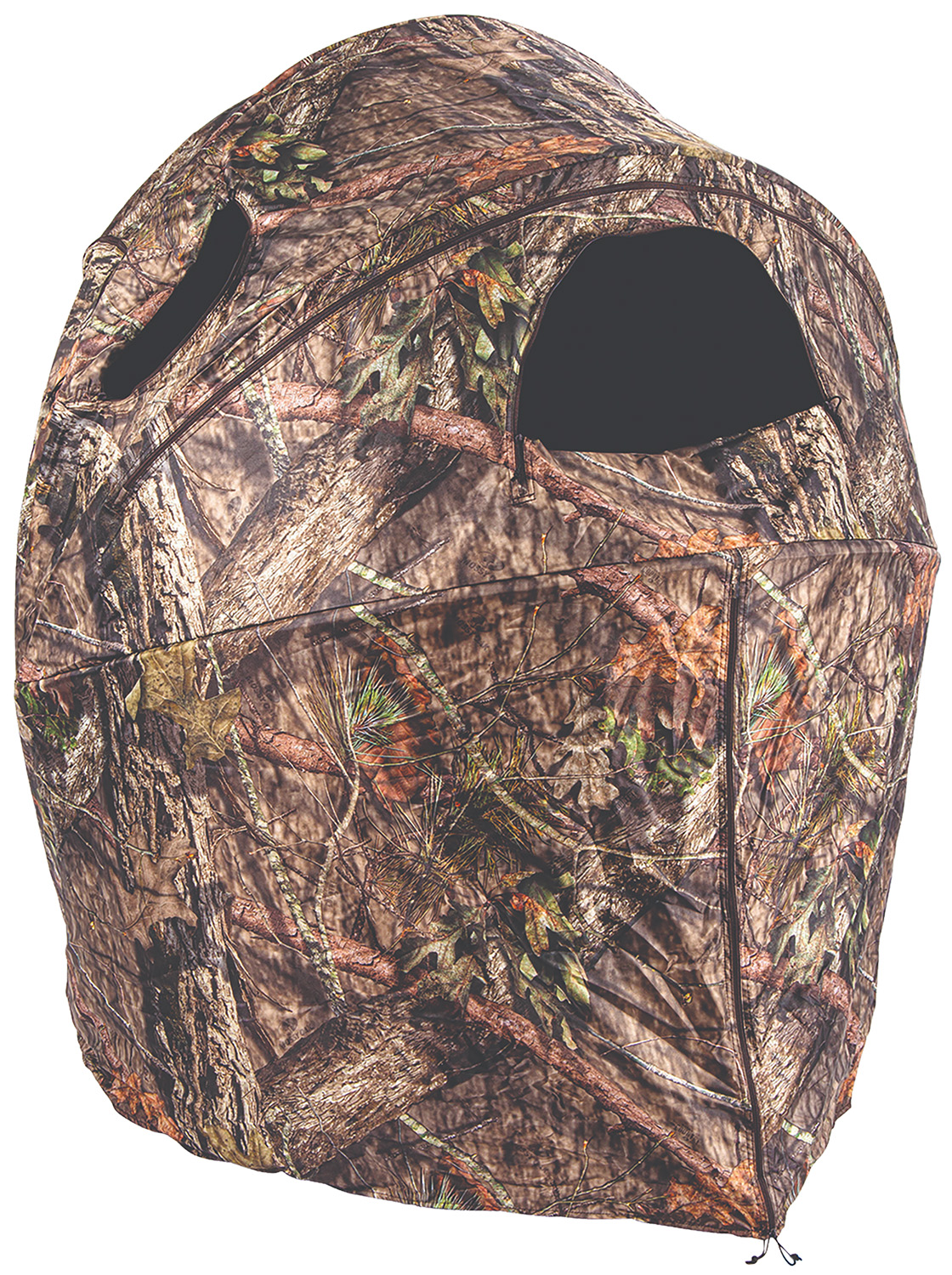 Camouflage pop-up hunting blind with tree pattern