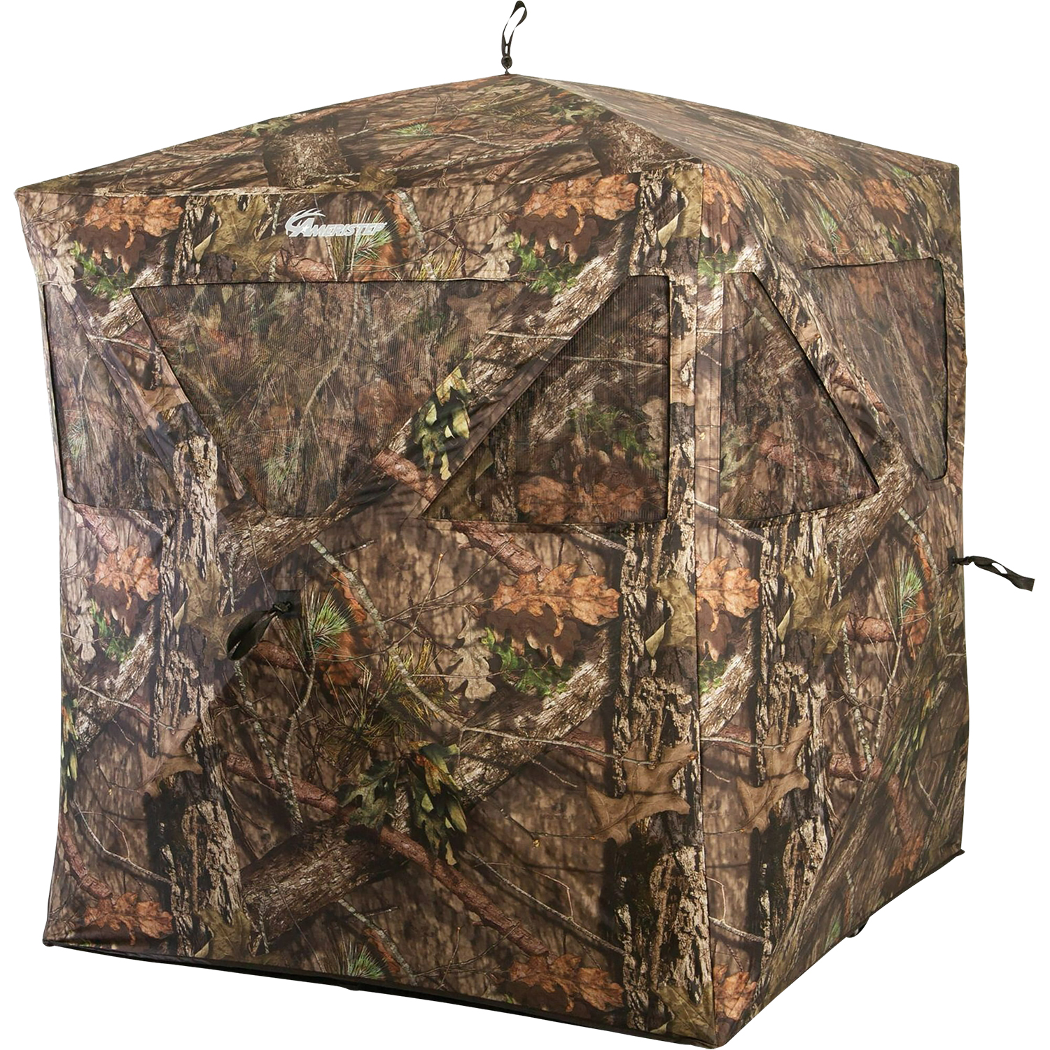 Camouflage hunting blind tent with mesh windows
