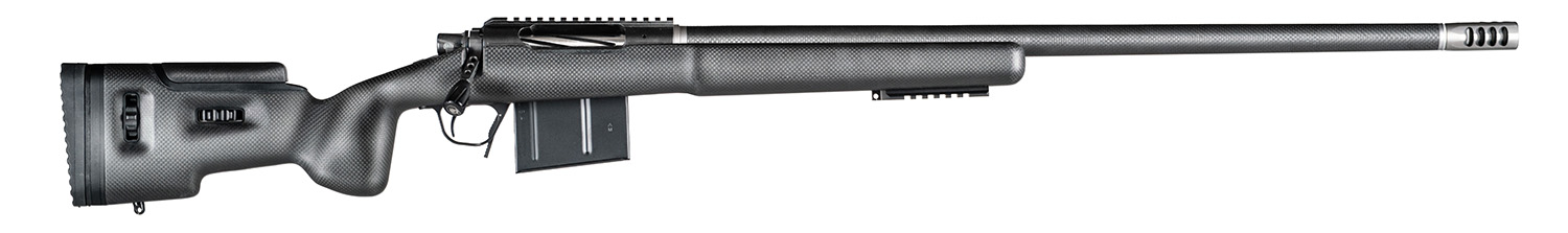 Black bolt-action rifle with long barrel