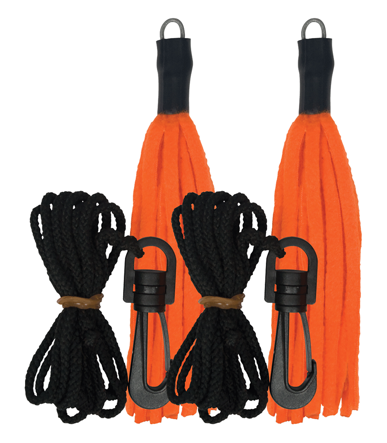Orange floating ropes with black clips and handles