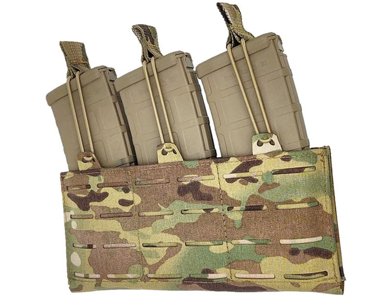 Three rifle magazines in camouflage tactical pouch
