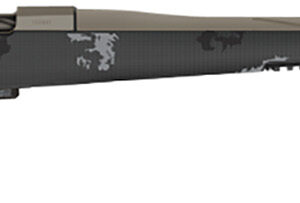 Camouflage bolt-action rifle with long barrel
