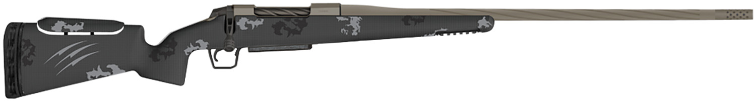 Camouflage bolt-action rifle with long barrel