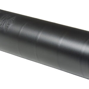 Black firearm suppressor isolated on white background