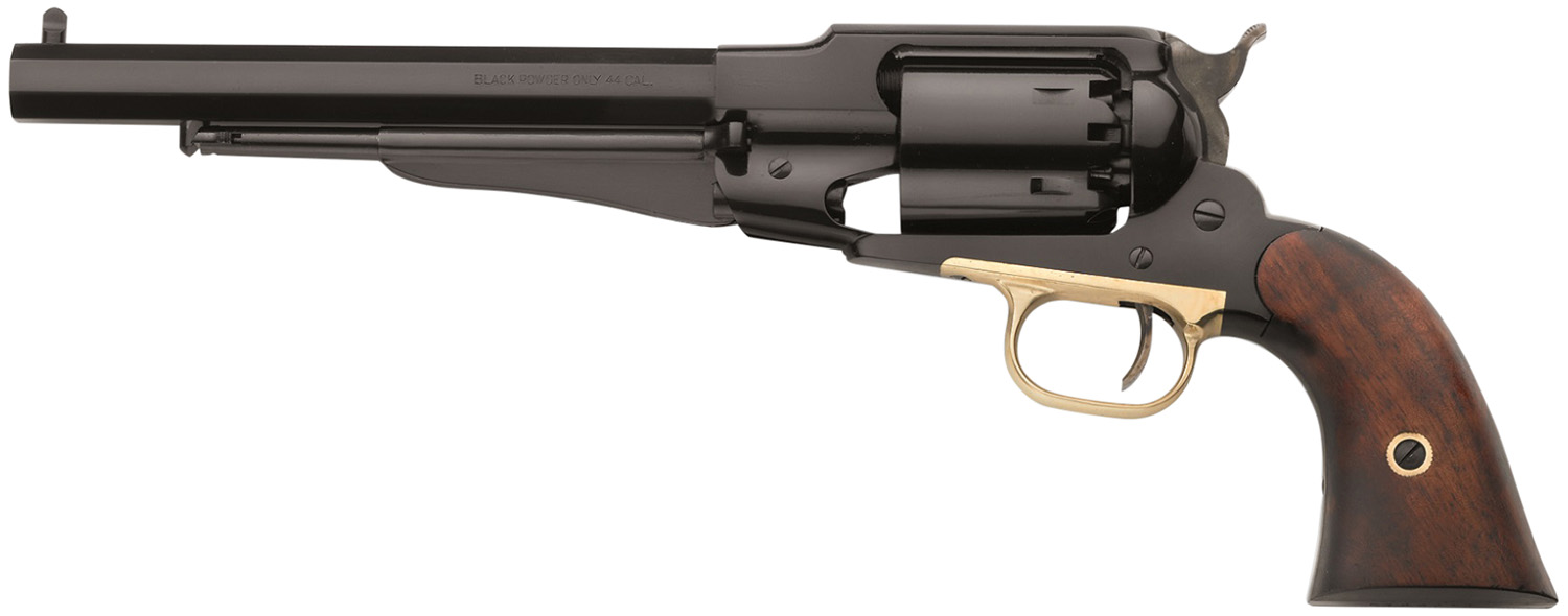 Black powder revolver with wooden grip