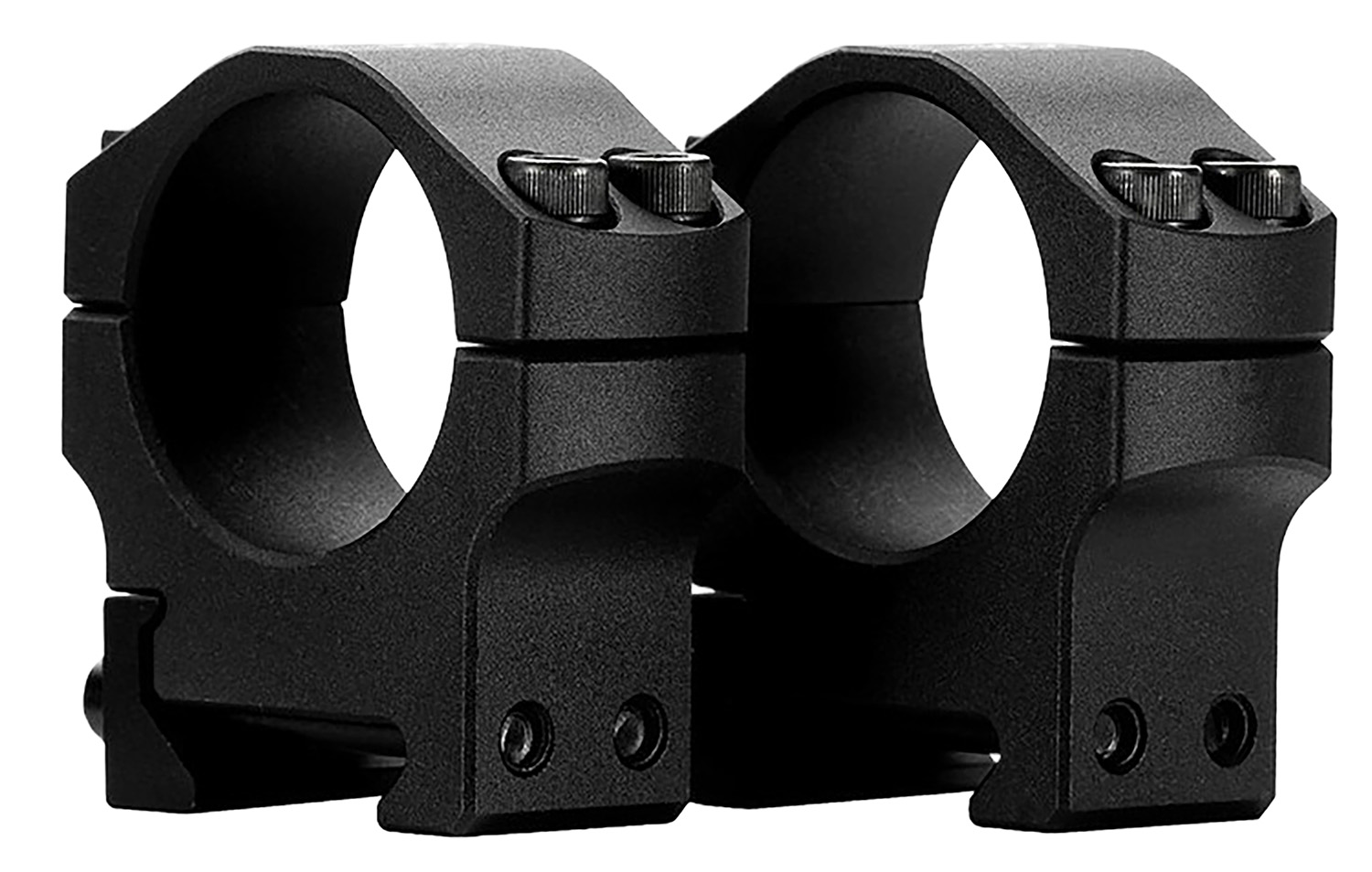 Black metal rifle scope mounting rings