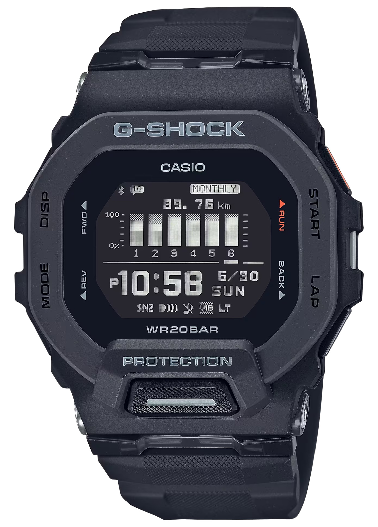 Black Casio G-SHOCK digital sports watch display