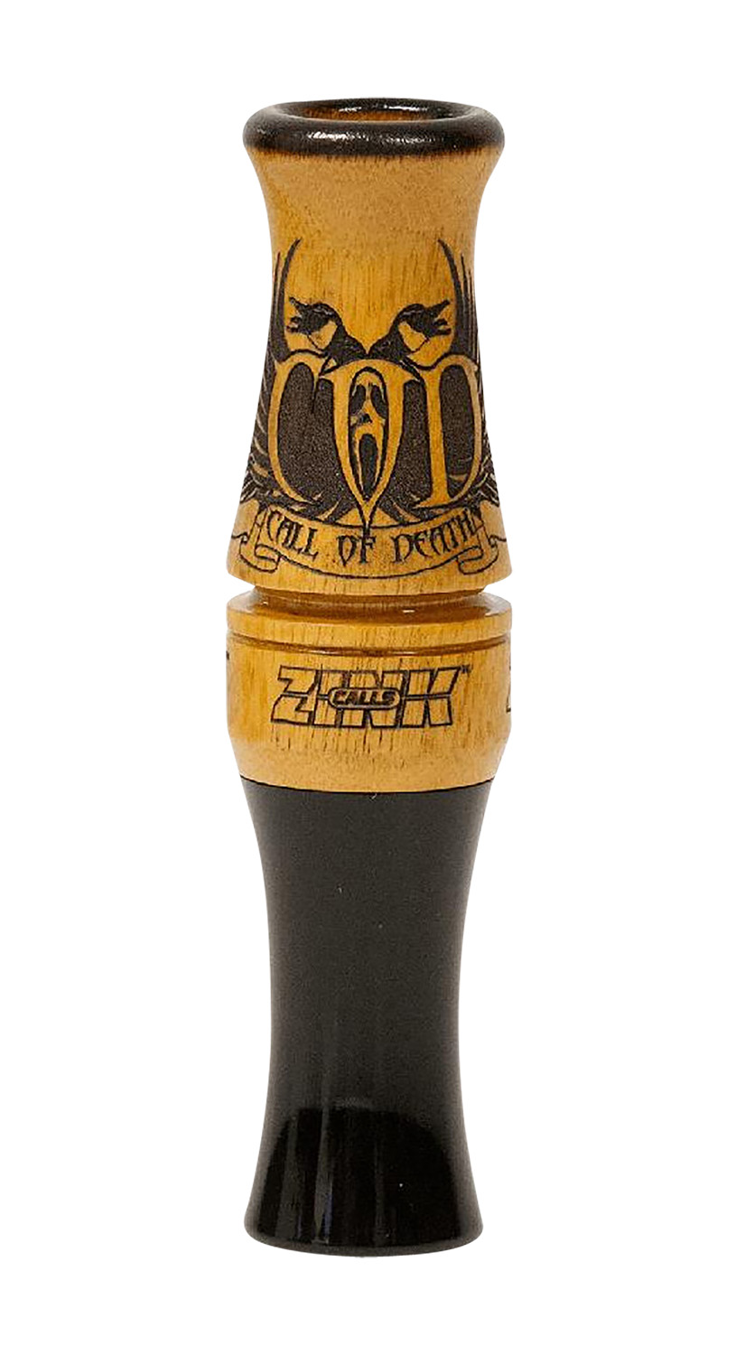 Engraved wooden duck call with black base