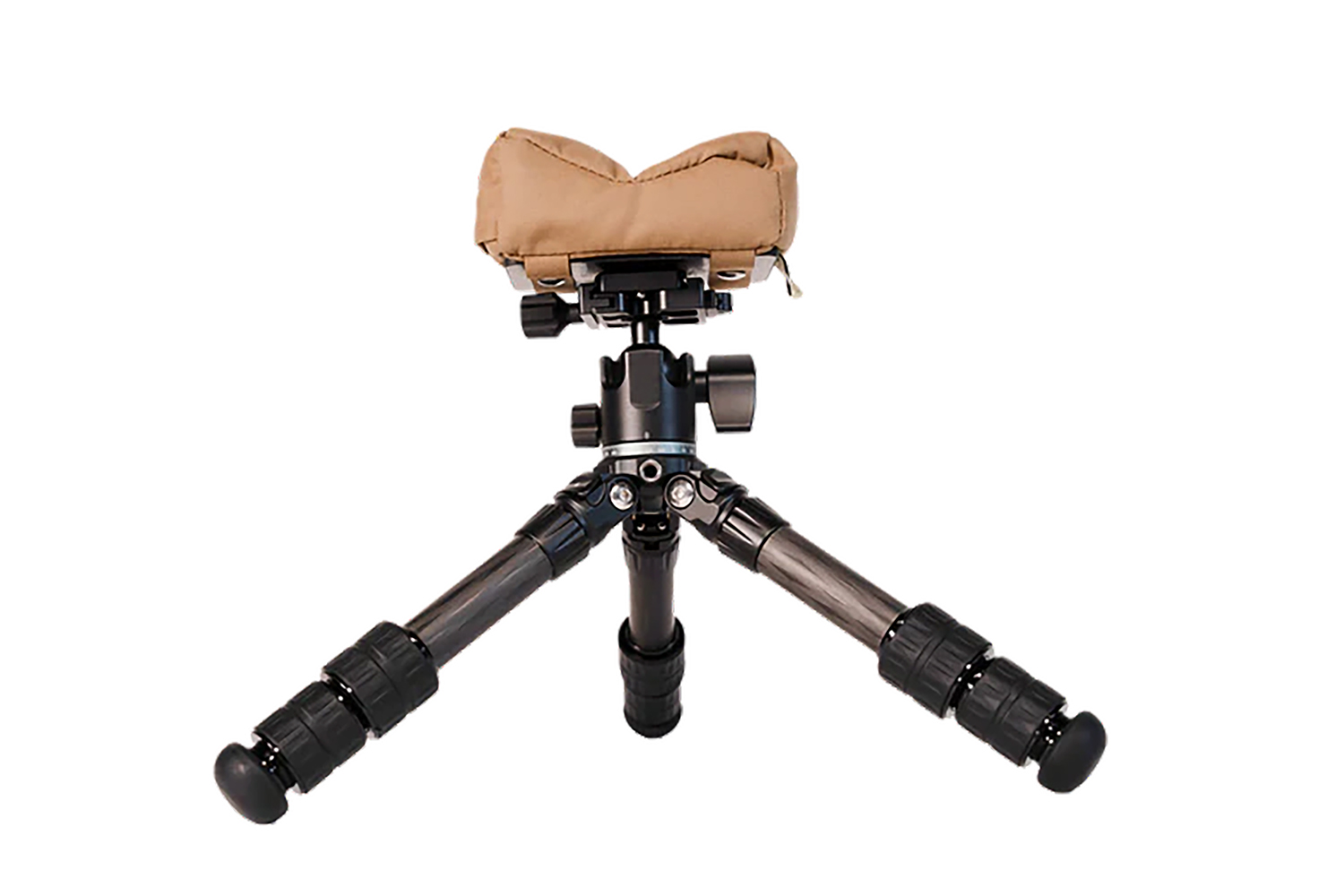 Compact tripod with tan shooting rest bag