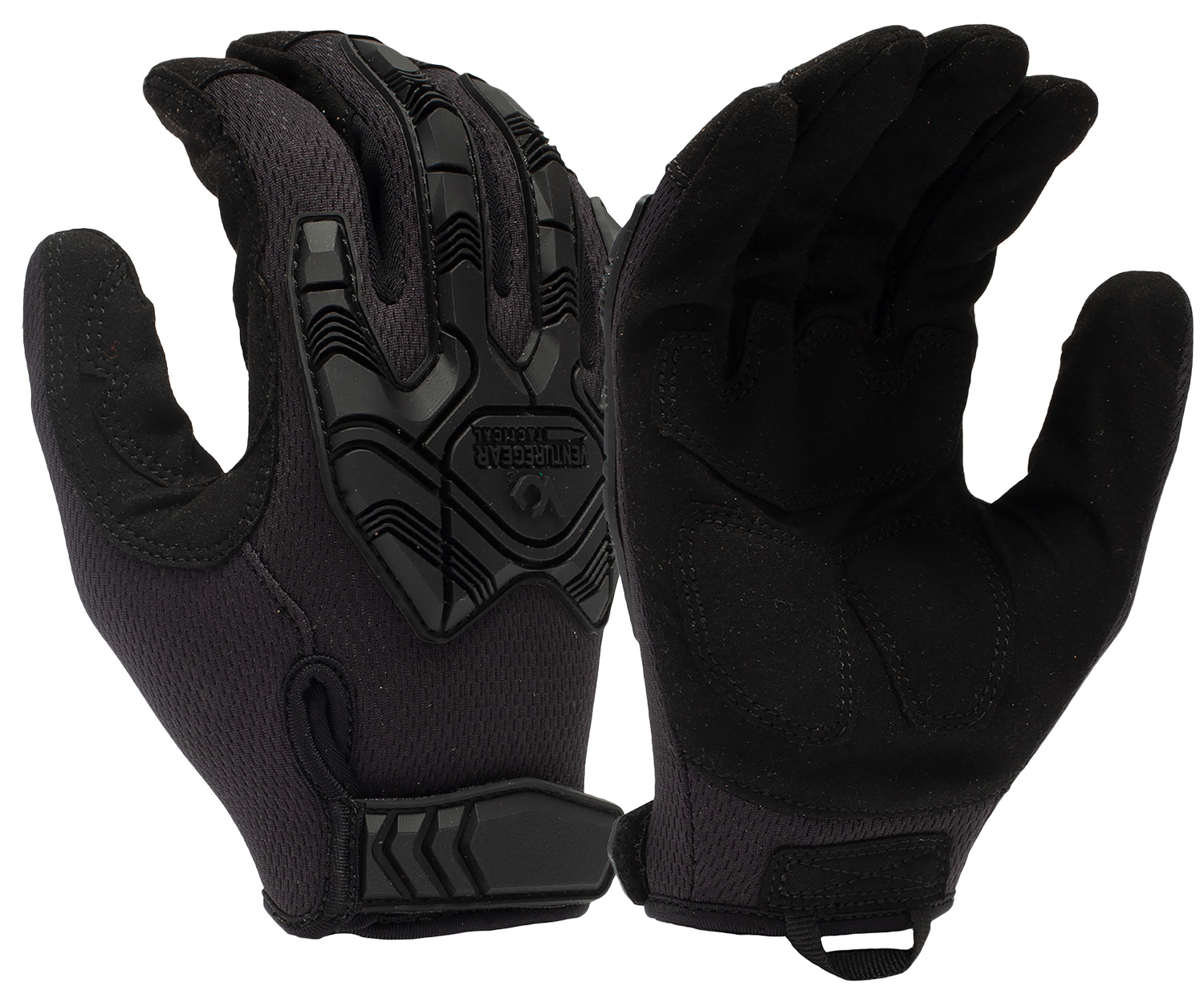Black tactical gloves with hard knuckle protection