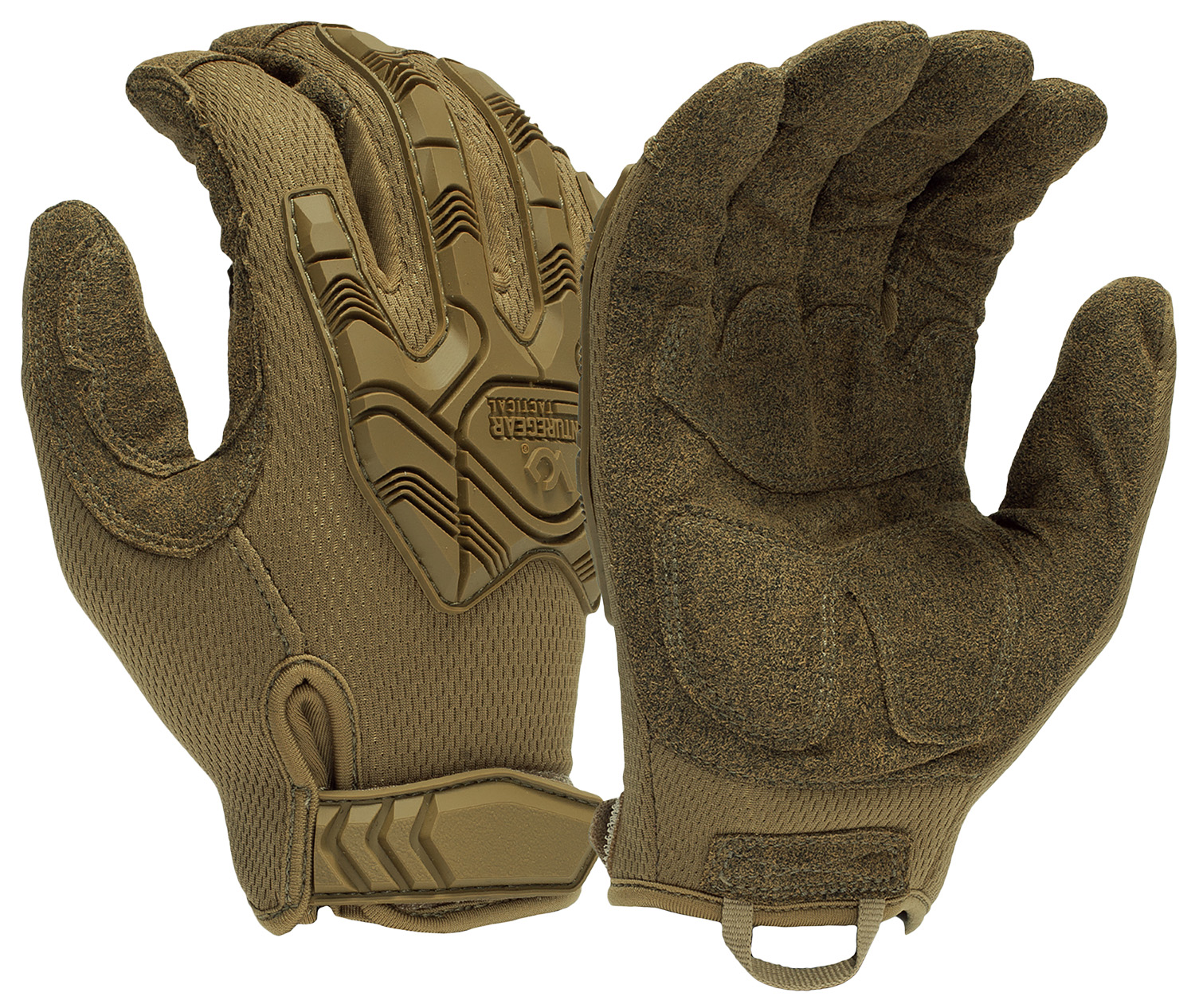 Tan tactical gloves with hard knuckle protection