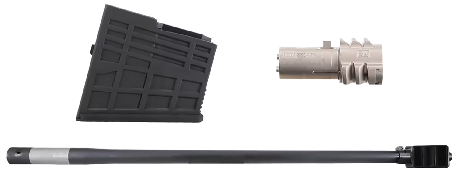 Rifle magazine, bolt, and barrel components