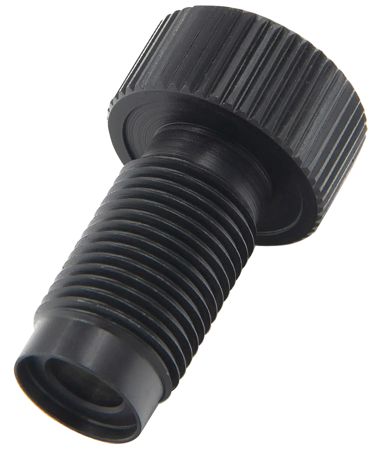 Black threaded bolt with knurled head