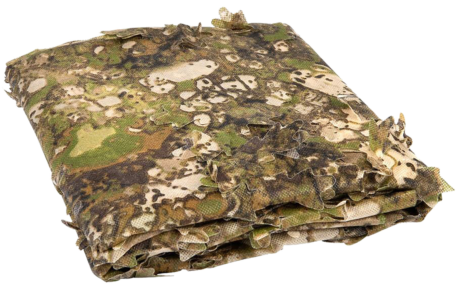 Folded camouflage netting with leaf-like cutouts