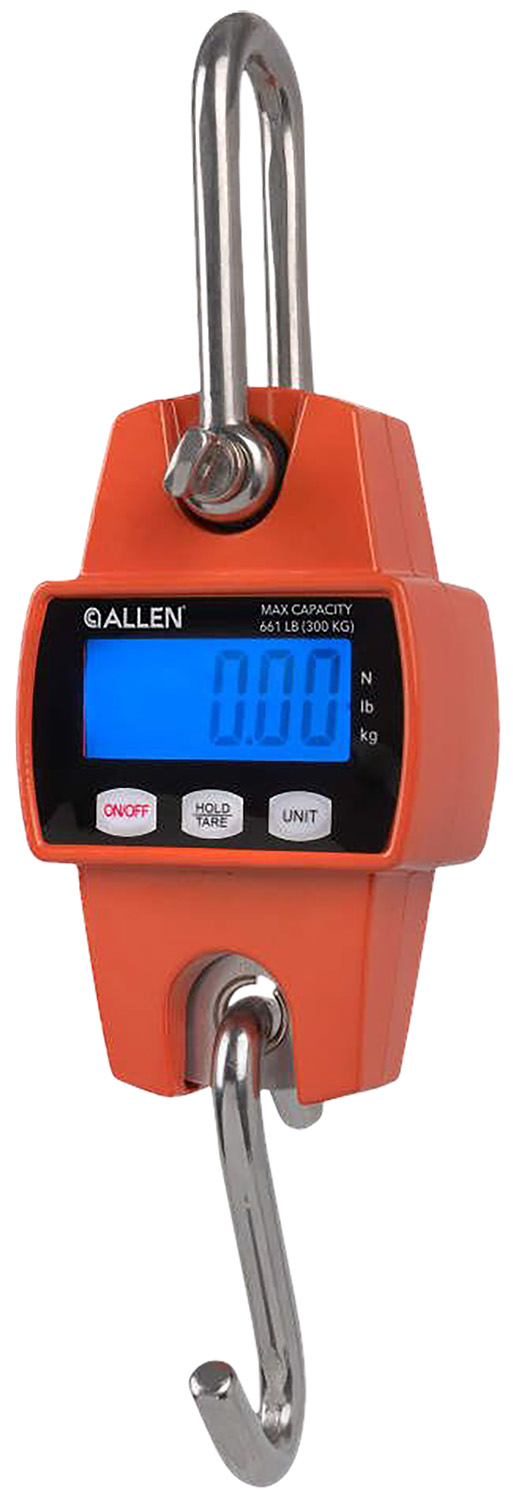 Orange digital hanging scale with metal hook