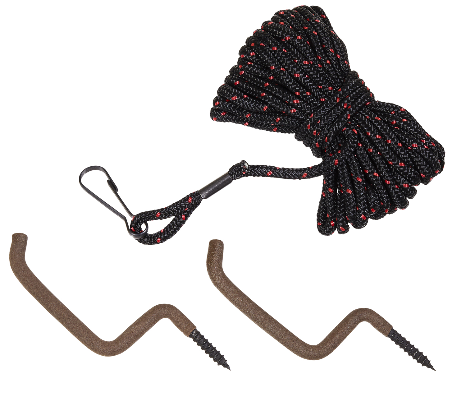 Black rope with carabiner and screw hooks