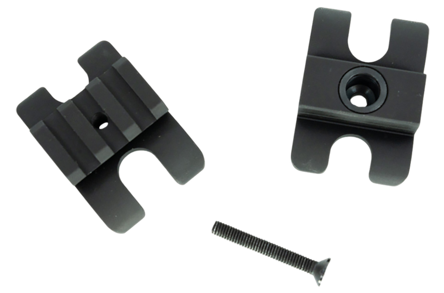 Black metal mounting brackets with screw