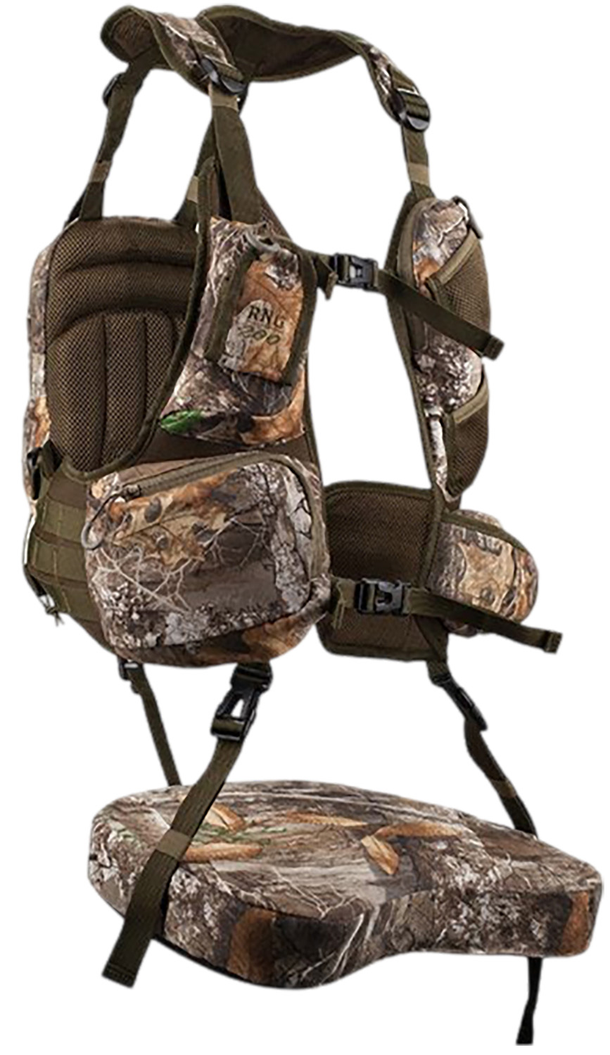 Camouflage hunting tree stand seat backpack harness