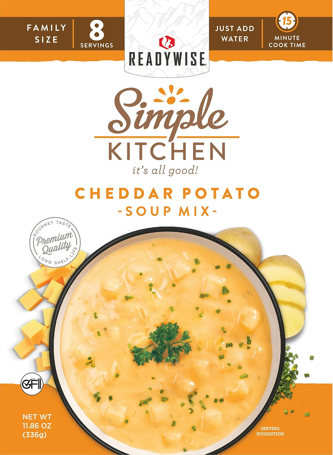 ReadyWise Cheddar Potato Soup Mix package design