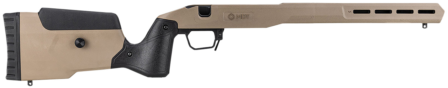 Tan and black rifle chassis stock