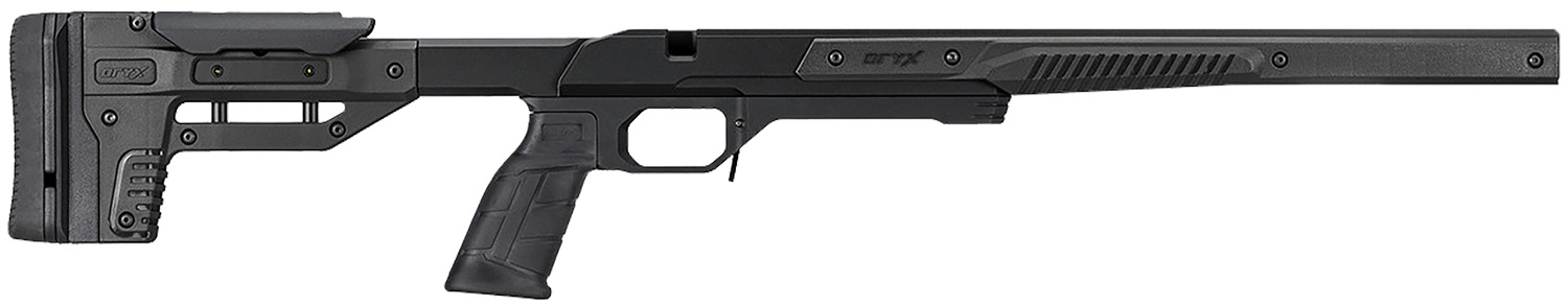 Black precision rifle chassis and stock system