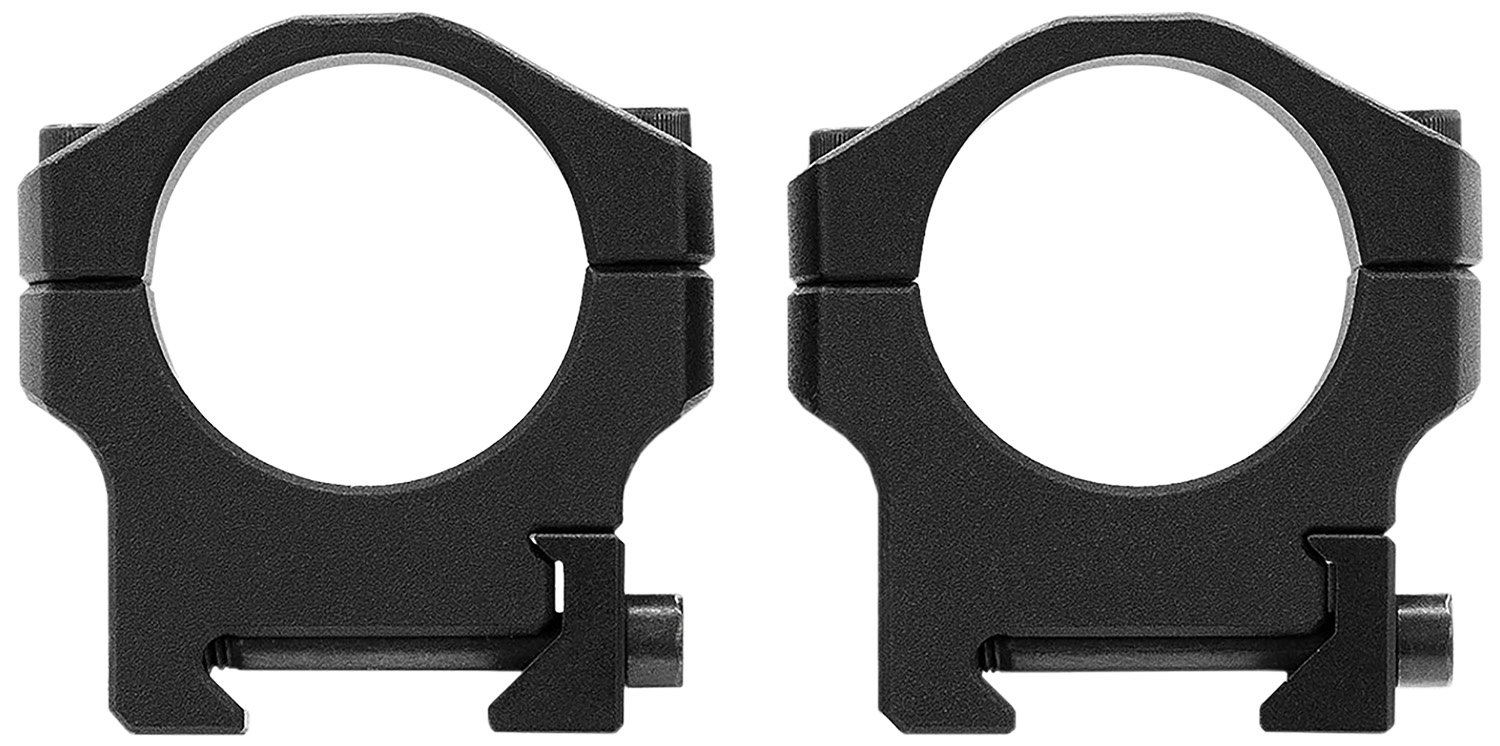 Two black rifle scope mounting rings
