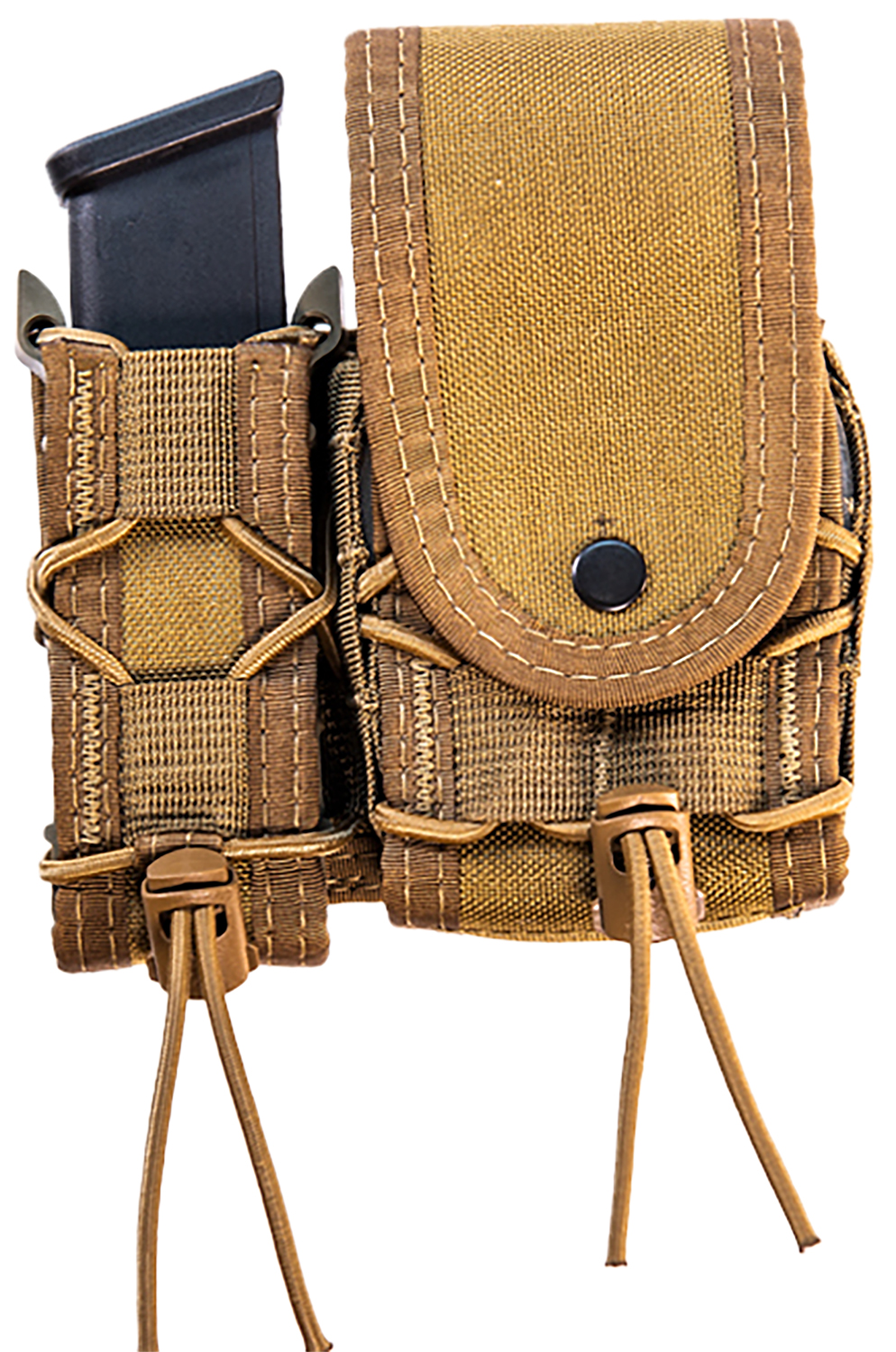 Tan tactical double magazine pouch with inserted magazine