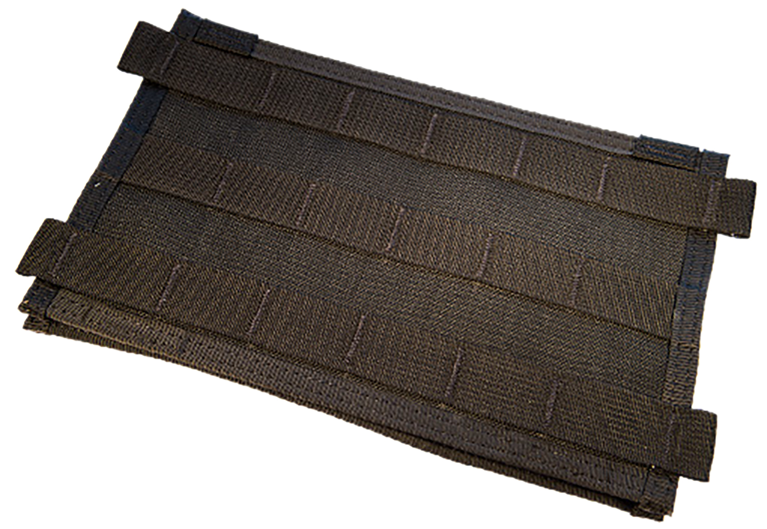 Black tactical MOLLE attachment panel with straps