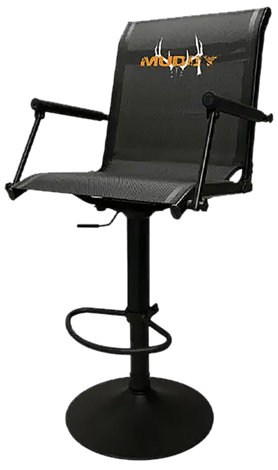 Black swivel bar stool with armrests and backrest