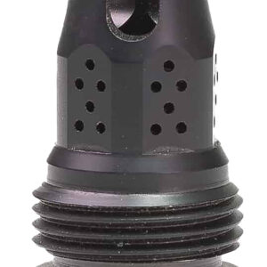 Black threaded metal muzzle brake with side ports