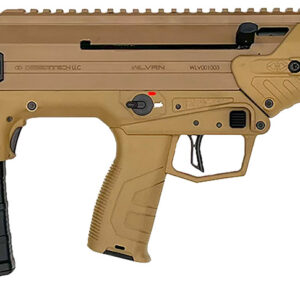 Tan bullpup-style rifle with black magazine