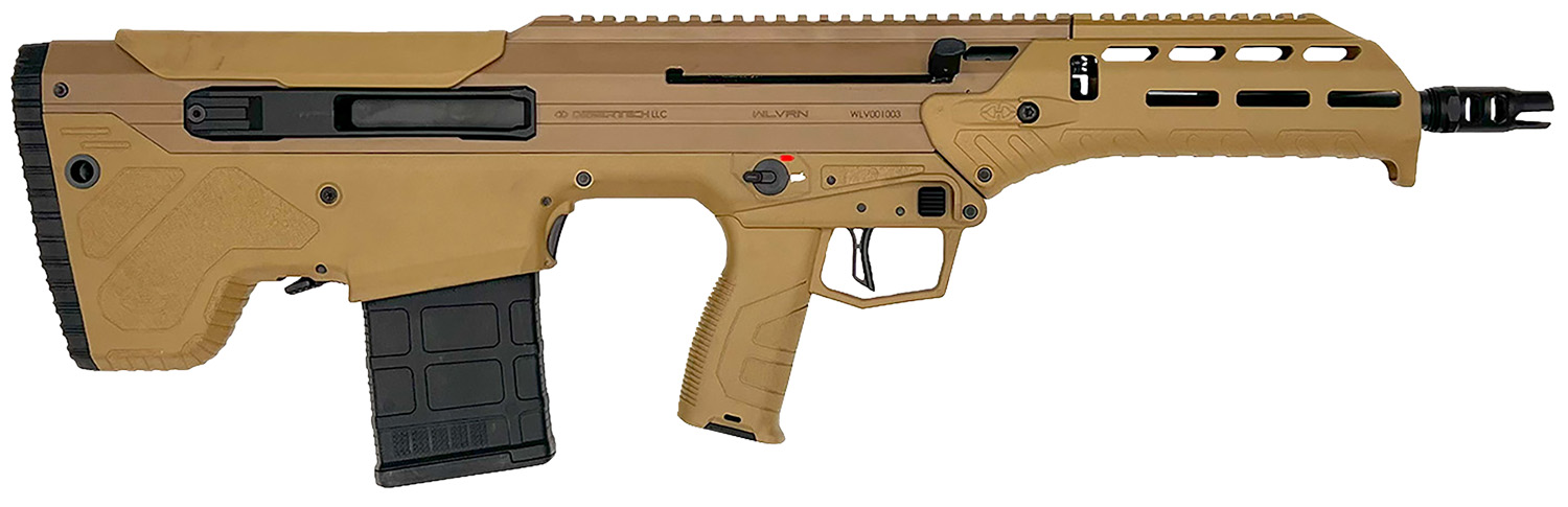 Tan bullpup-style rifle with black magazine