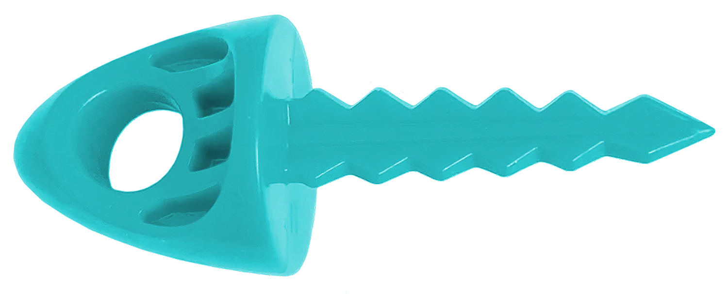 Teal plastic fish-shaped chew toy