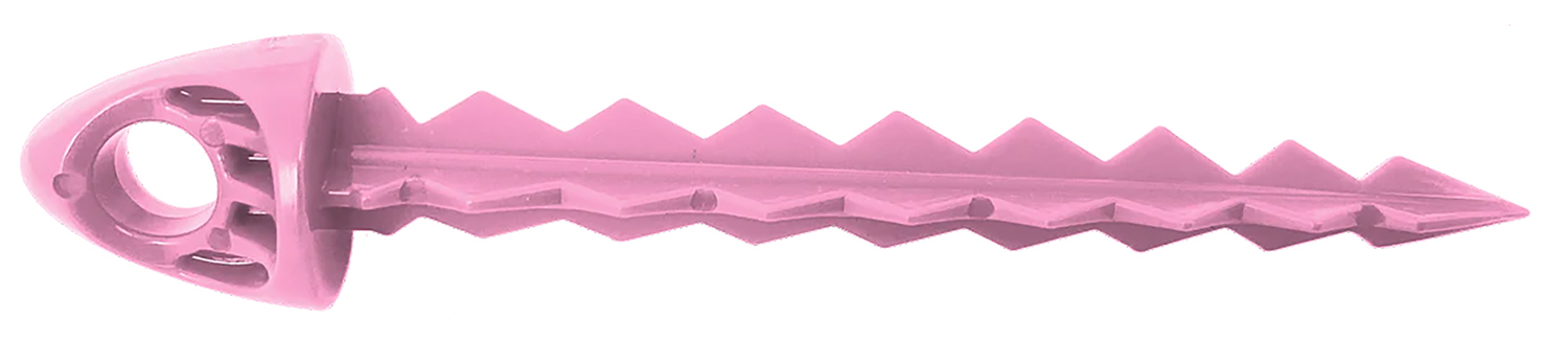 Pink plastic drywall anchor with ridged body