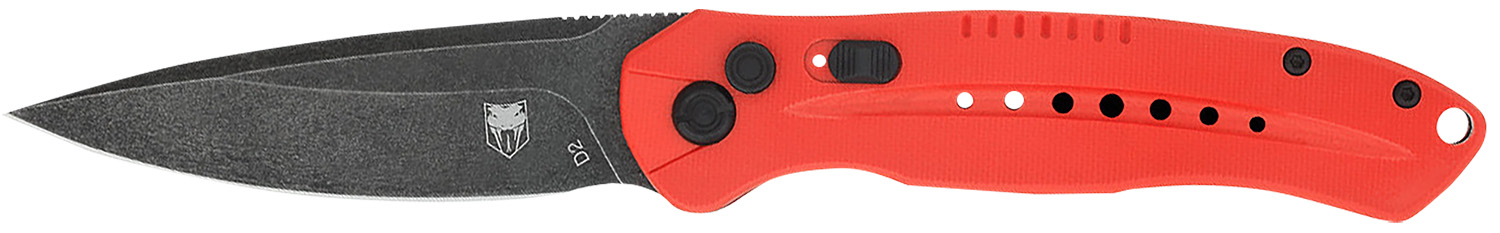 Black folding knife with bright orange handle