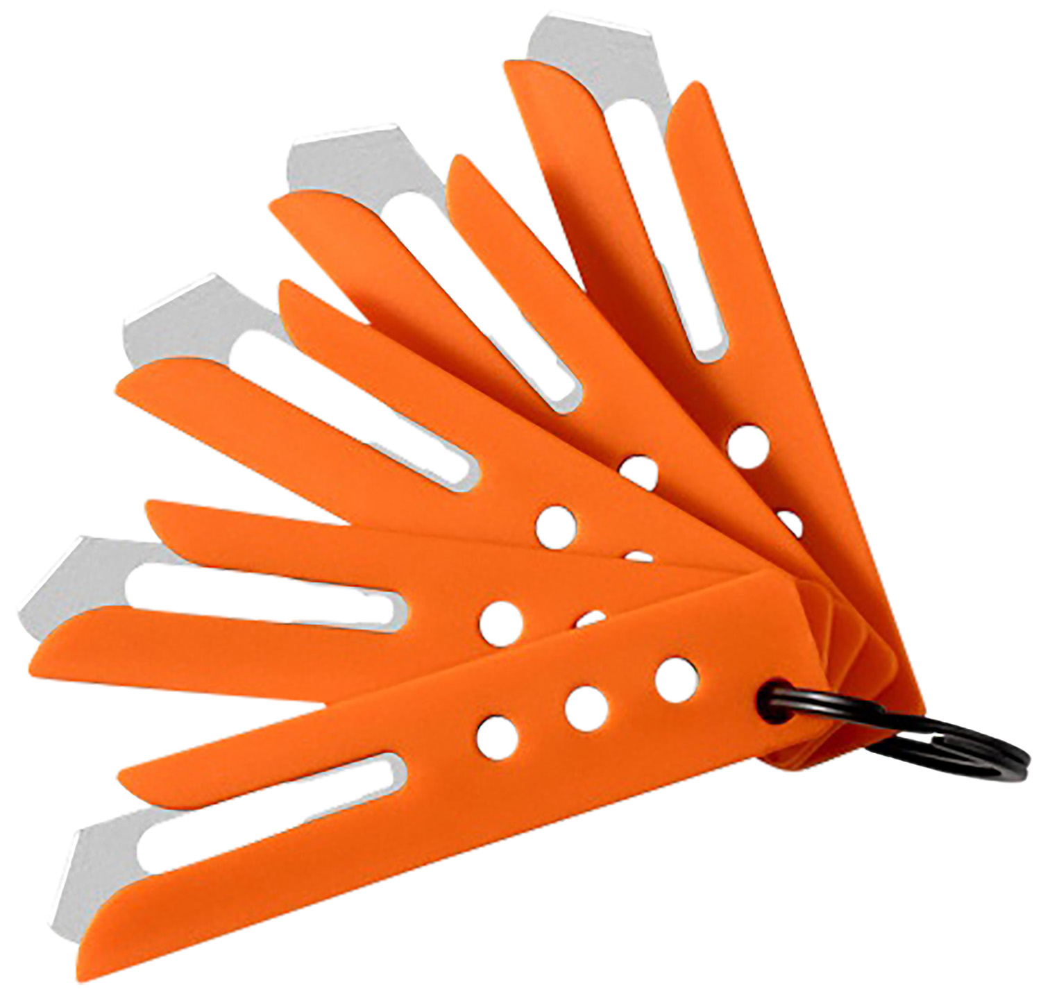 Orange plastic razor blade scrapers on keyring