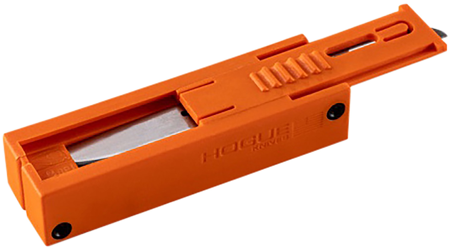 Orange retractable utility knife with exposed blade