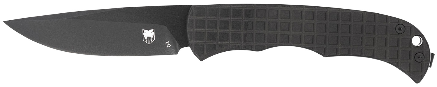 Black folding knife with textured handle