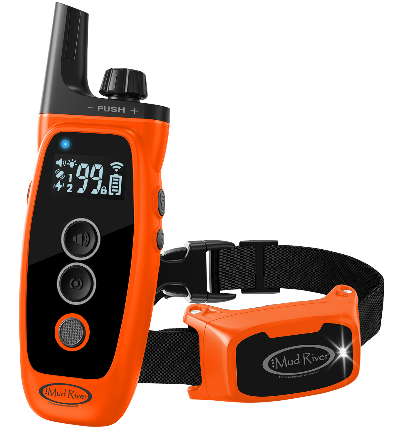 Orange remote dog training collar and transmitter