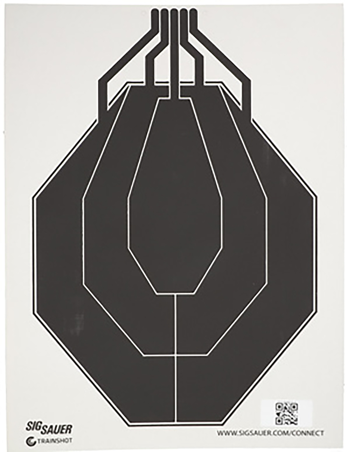 Black silhouette shooting target with scoring rings
