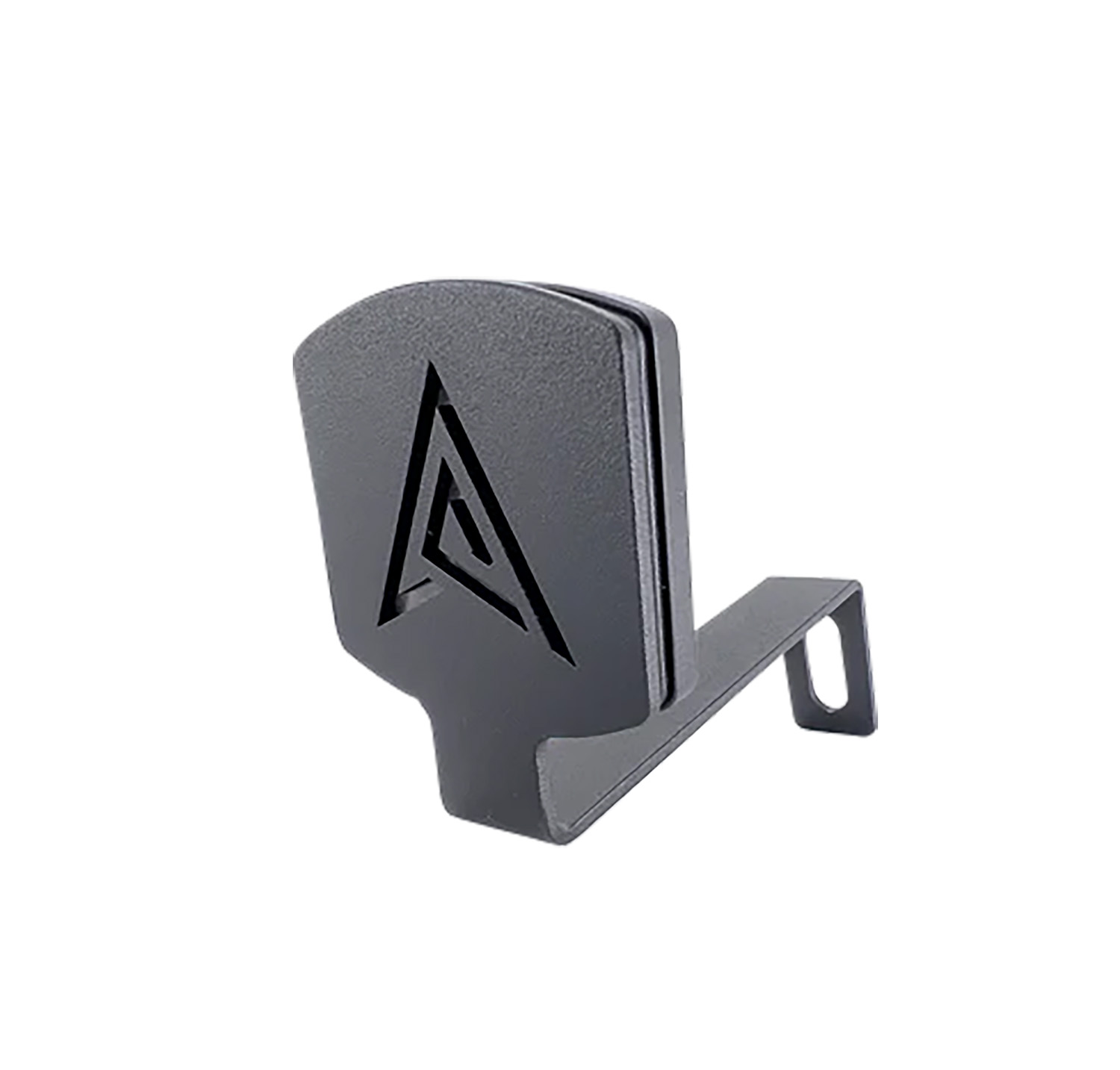Black metal wall mount bracket with triangular logo
