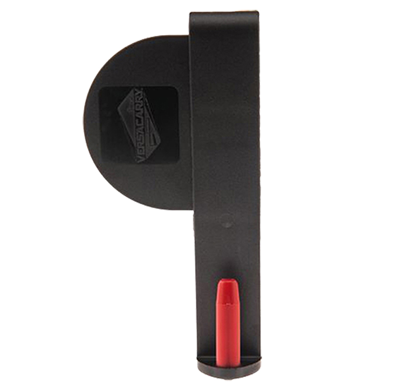 Black wall-mounted holder with red shell insert
