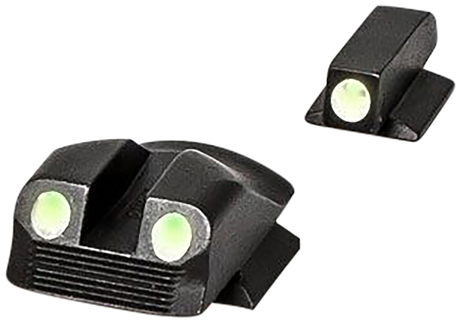 Handgun iron sights with green dot inserts