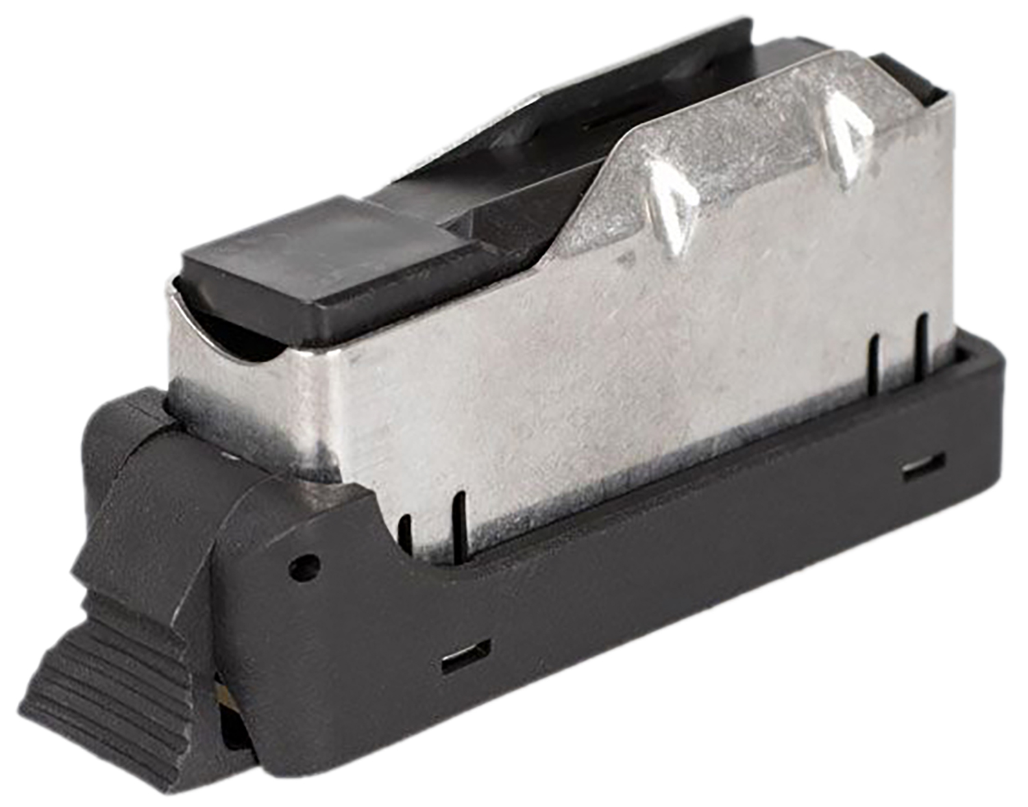 Handgun magazine with metal casing and black baseplate