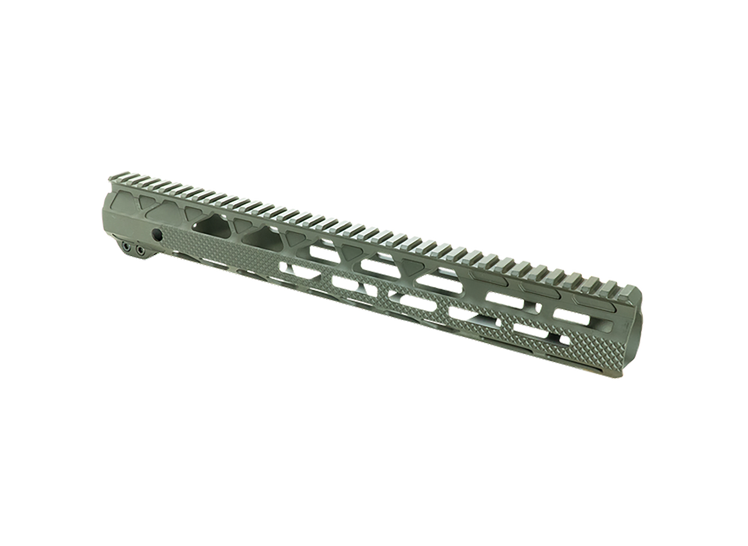Green aluminum rifle handguard with Picatinny rail