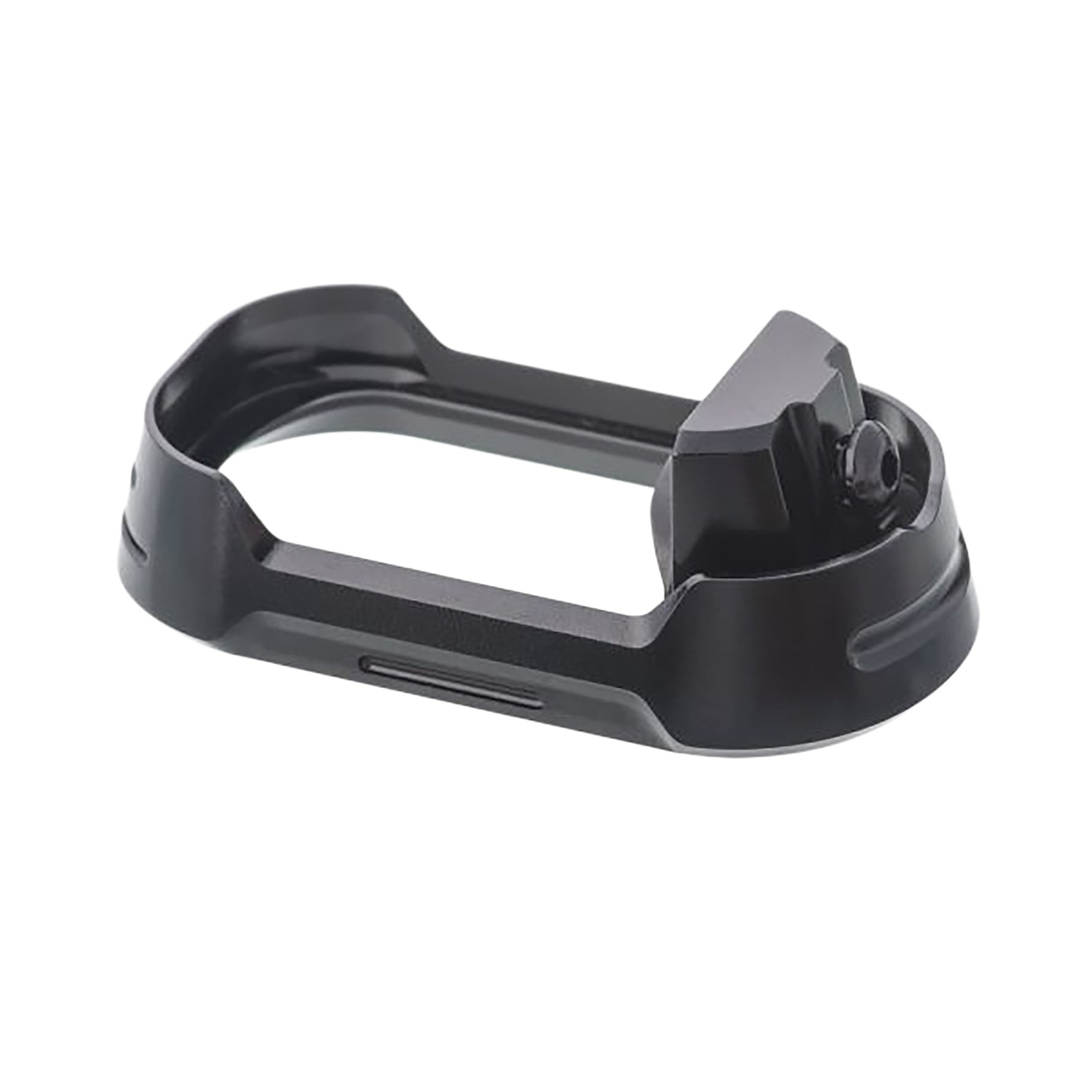 Black polymer handgun magazine base plate extension