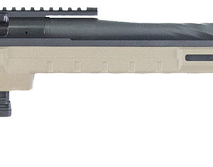 Bolt-action rifle with tan stock and long barrel